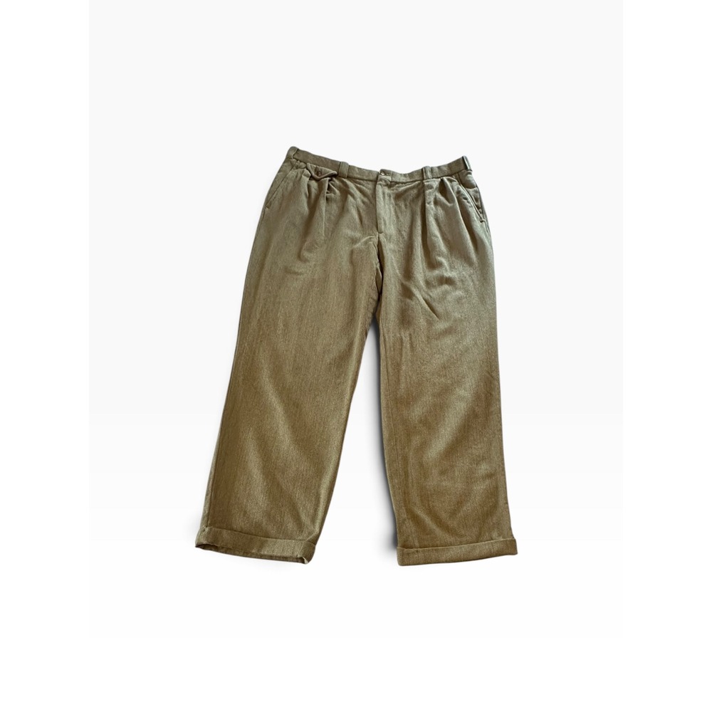 Orvis Pleated Wool Trousers Mens 40 x 29 Olive Green Made in USA Cuffed EUC